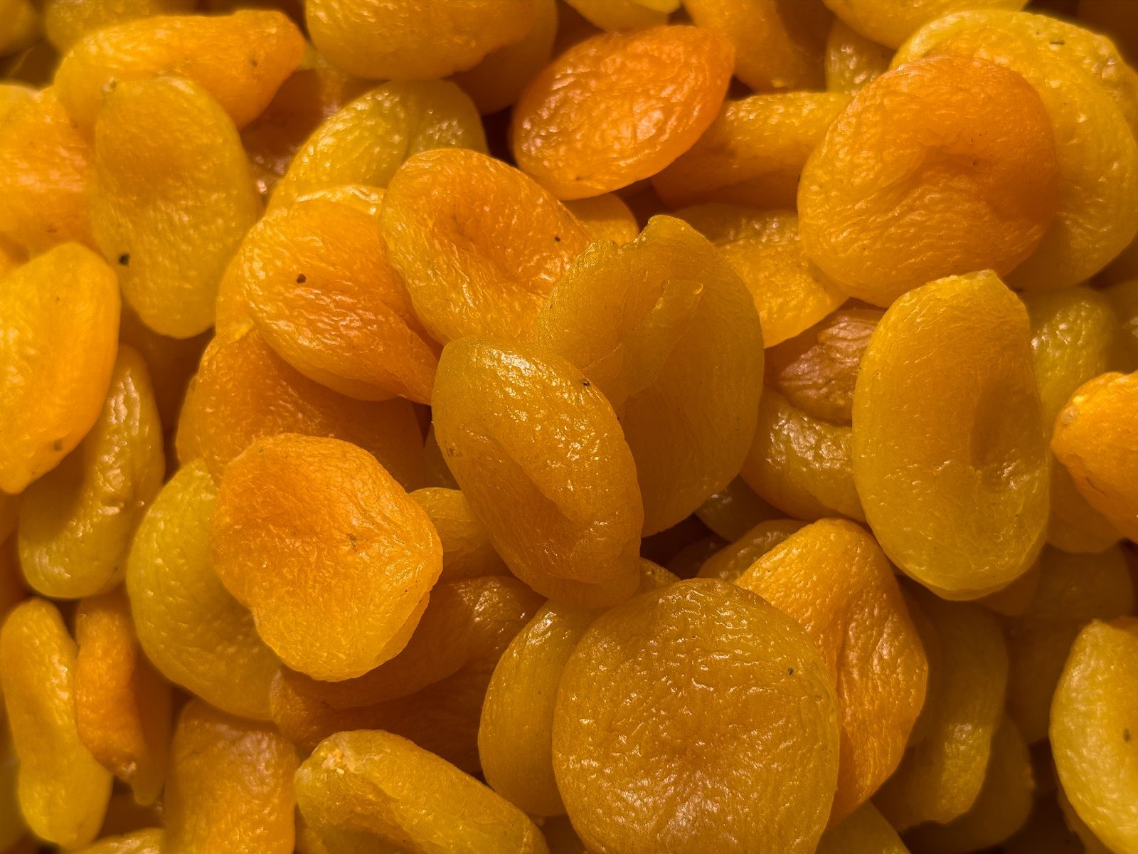 Dried apricots arranged in a pile